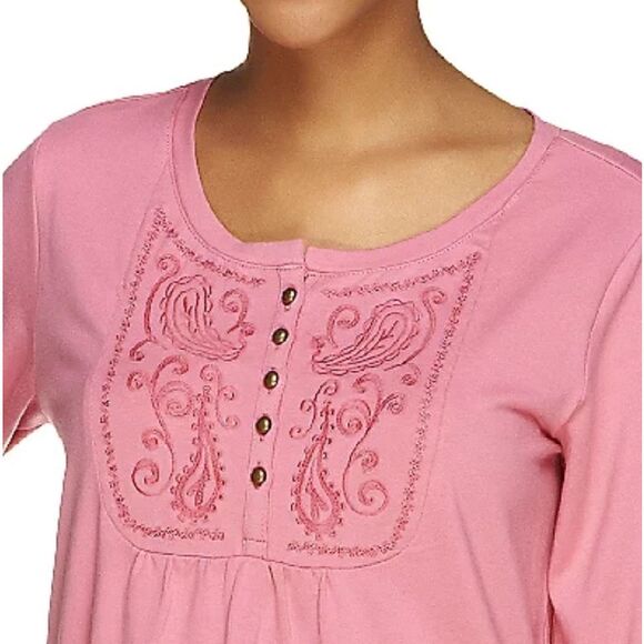 Denim & Co Womens 3X Perfect Jersey 3/4 Sleeve Tunic Cranberry Embroidered NWT - Picture 4 of 4